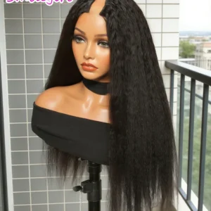 230% Density Kinky Straight V Part Wig Human Hair With Drawstring Upgrade Glueless No Leave Out No Sew In V Part Human Hair Wigs