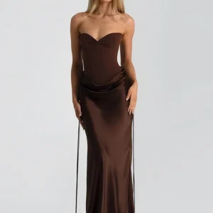 Mozision Off-shoulder Backless Sexy Maxi Dress Women Gown Elegant Patchwork Strapless Sleeveless Bodycon Club Party Long Dress