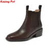 Krazing Pot Big Size 34-43 Cow Leather Round Toe High Heels Retro Modern Chelsea Boots Warm Winter Shoes Motorcycles Ankle Boots
