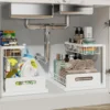 2-Tier Sliding Under Sink Organizer - Rustproof Metal Storage for Kitchen & Bathroom Cabinets,Ideal for Cleaning Supplies