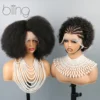 Afro Kinkycurly Wig Human Hair, 13x4 Lace Front Glueless Bob Wigs, 180 Density Pre Plucked Transparent Lace Frontal Wig