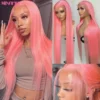 Pink 13x6 Hd Straight Lace Front Wig Human Hair 30 Inch Pink Lace Front Wig Human Hair For Black Women Pre Plucked 200% Density