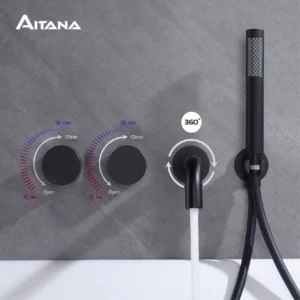 AITANA Luxury Bathroom Wall Mounted Bathtub Faucet Gunmetal Gray Brass Dual Handle Cold Hot Water Mixer 2 Function Embedded