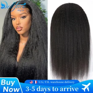 V Part Kinky Straight Wig Human Hair 220% Density 32 40 Inch V Shape Clip in Half Wigs No Leave Out No Sew In Wig Natural Color