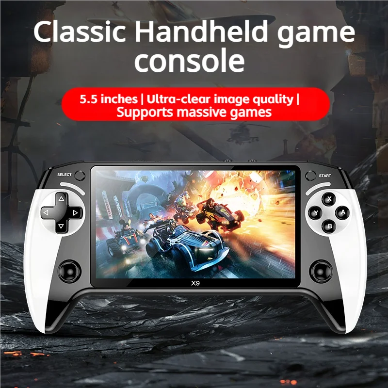The X9 Retro Portable Two-Player Handheld Video Game Console features over 20,000 built-in games and a large 5.5-inch screen.