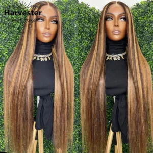 13x4 Highlighted Wig Human Hair 4/27 Colored Straight 13x6 HD Lace Front Wig Ombre Lace Frontal Wigs Pre Plucked With Baby Hair