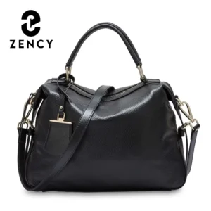 Zency Fashion 100% Genuine Leather Women's Tote Bag Boston Charm Crossbody Messenger Handbag Luxury Shoulder Purse for Females