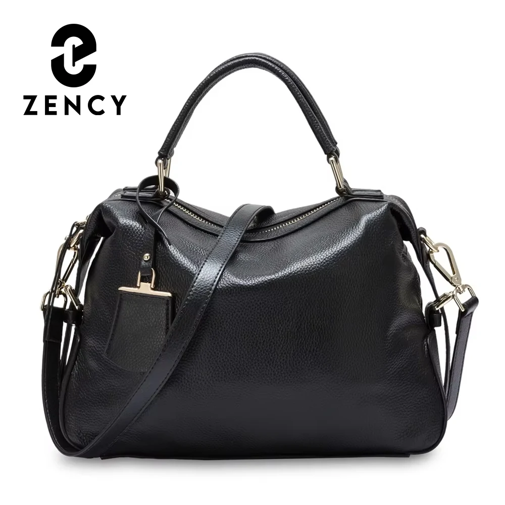 Zency Fashion 100% Genuine Leather Women's Tote Bag Boston Charm Crossbody Messenger Handbag Luxury Shoulder Purse for Females