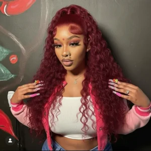 30 Inch Burgundy Curly Wig 99J 13x4 Hd Lace Frontal Human Hair for Women Red Colored 13x6 Transparent Lace Front Deep Wave Wigs