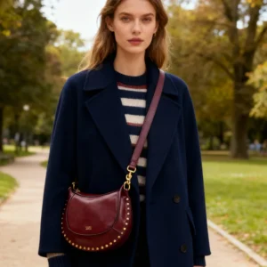 Classic Gold Rivet Handbag, Half Moon Design, Retro Pu Leather Handbag, Ball Shaped Shoulder Bag with Zipper