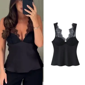 Women's Elegant Camisoles Sexy Splice Lace Sleeveless Sling Top Fashion Slimming Vintage Tank Top 2026 New Lady Street Wear