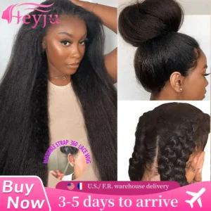 Heyju Wig Invisible Strap 360 HD Full Lace Glueless Wig Kinky Straight Lace Frontal Wig Yaki Straight Lace Front Human Hair Wig