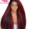 13x6 Kinky Straight Lace Front Human Hair Wig Black with Red Highlight Natural Hairline 13x4 HD Lace Wig for Women 250% Density