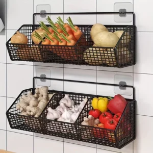 Wall Mounted Kitchen Storage Basket Durable Wire Storage Rack for Vegetables and Fruits Suitable for Home Organization
