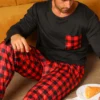Two piece sets men's pajamas autumn and winter long sleeved pants checkered sleepwear set