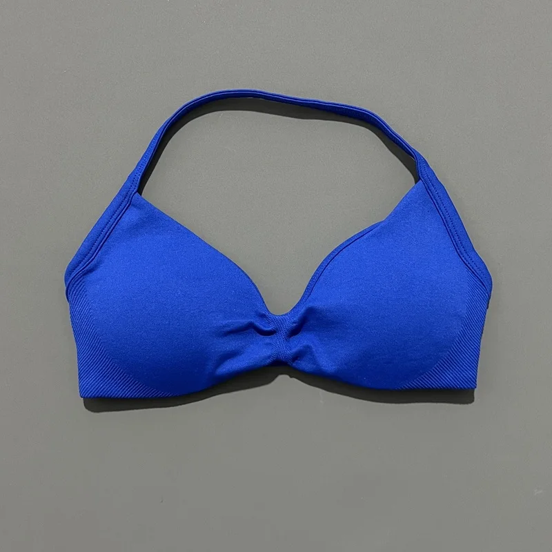 HISTELLO Impact Strappy Bra Gym Top Women High Support Thin Strap Halter Sports Seamless Bras Scrunch Push-up Workout Yoga Tanks