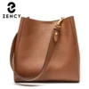 Zency New Genuine Leather Casual Shopper Shoulder Bag Commuter Large Bucket Handbag Simple High Quality Women Tote Underarm Bags
