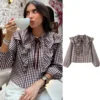 Blouses Tops Spring Women's 2026 New Fashion Plaid Layered Elegant Women's Shirts Tops Chic Street Youth Travel Holiday Tops