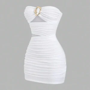 Women's Sexy Slim-Fit Strapless Bustier Mini Dress with Metal Buckle