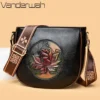 Women's Vintage Lotus Carving Crossbody Bag Retro PU Leather Casual Messenger Bag for Daily Ladies Purse Shoulder Bag Sac A Main