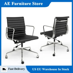 Mid Back Classic Genuine Leather Office Chair Ergonomic Office Chair Adjustable Swivel Leather Computer Desk Gaming Chair