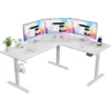 Furmax 63 X55 Inch L Shaped Standing Desk with 2 Preset Heights Electric Height Adjustable Computer Table 2 Hooks & Feet Balance