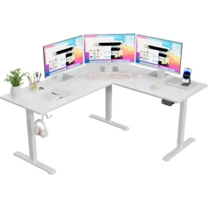 Furmax 63 X55 Inch L Shaped Standing Desk with 2 Preset Heights Electric Height Adjustable Computer Table 2 Hooks & Feet Balance