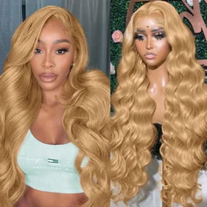Body Wave Human Hair Wigs 100% Human Hair Quality 13x6 Hd Lace Frontal Wigs 250 Density #27 Honey Blonde Lace Front Colored Wigs