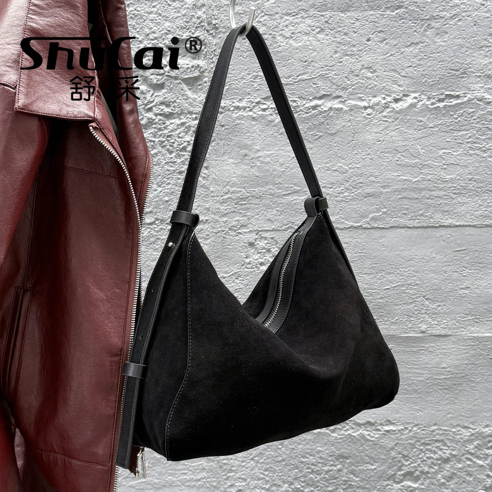 Genuine Grade Suede Leather Luxury Designer Large Capacity Women's Tote Bag Vintage Shoulder Crossbody Underarm Bags Trendy New