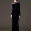 Modphy Elegant Dinner Party Evening Gowns 2026 Beading Slim Mesh Dress Women'S Long Sleeved Slim Velvet Long Dress