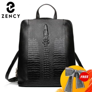 Zency Women's Crocodile Leather Backpack 100% Genuine Natural Travel Work School Bag with Notebook Compartment Laptop Carry-on