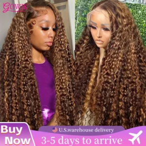 Highlight Deep Wave Lace Front Wig Human Hair 250% Density 13x6 13x4 HD Lace Frontal Wig Colored Ombre Honey Blonde for Women