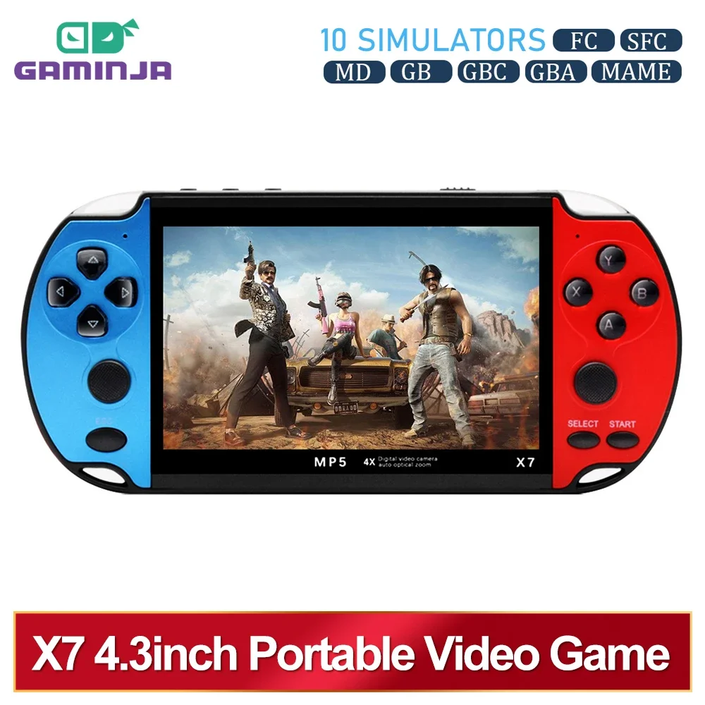 GAMINJA X7 4.3inch Handheld Game Console IPS Screen Video Game Player HD Game Console Built-in 10000 Games For GBA GBC NES GBC