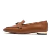 Women's Leather Loafers with Gold Lock Detail Square Toe Low Heel Penny Casual Office Slip-On Dress Shoes for Woman