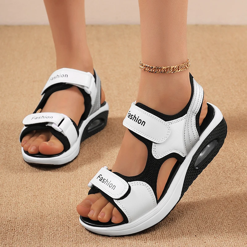 Air cushion sports sandals women's 2025 summer new breathable shock absorption fashion beach shoes outer wear lightweight casual