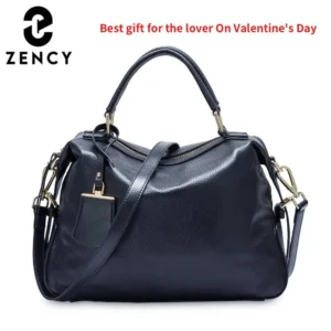 Zency Dark Blue Women Boston Bag 100% Genuine Leather Handbags Female Charm Crossbody Purse Luxury Shoulder Bags For Work Shoppi