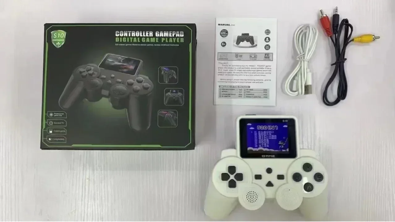 S10 Portable Retro Game Player - 520 Classic Games, 2-Player Mode, AV/TV Output, Mini Handheld Console for Kids