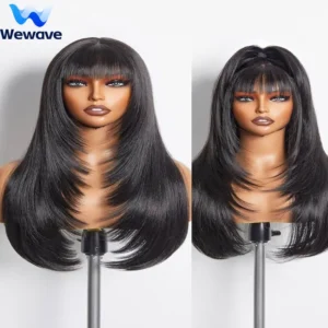 Wewave Straight Human Hair Wigs With Bangs 1b Black Wig Not Lace Natural Color Full Machine Wig From Brazilian Original