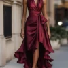 Summer Women's Tank Top Dress High Waist Irregular Elegant V-neck Ruffled Slit Evening Fashion Female's Long Dress
