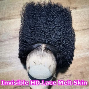 Kinky Curly Wave HD Transparent 13x4 Lace Front Wig Brazilian Human Hair Pre Plucked Natural Black Curly Wave Wig With Baby Hair