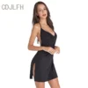CDJLFH 2019 Summer Off Shoulder Casual Sleeveless Women Dresses Black White Backless V Neck Elegant Holiday Club Mini Dress