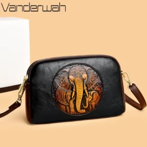 Vintage Elephant Embossed Leather Crossbody Bag for Women Designer Retro PU Leather Shoulder Bag Casual Daily Messenger Bag 2026