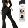 High quality solid color long sleeved compression exercise jumpsuit women's sportswear bell bottom pants sexy push up yoga set