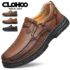 CLOHOO Men's Handmade Thick Rubber Bottom Breathable Casual Leather Shoes Classic Sewn Loafers Comfortable Leisure Footwear