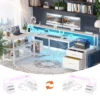 L Shaped Desk with Power Outlet, Reversible L Shaped Computer Desk with File Drawer & Monitor Stand, Gaming Desks with LED Strip