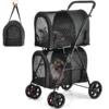 Double Pet Stroller with 2 Detachable Carrier Bags Safety Belt 4 Lockable Wheels Folding Cat Dog Stroller for Small Medium Pets