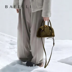 Luxury Velvet Shine Bowling Bag, Premium Genuine Leather Crossbody Purse for Women, Top Grain Leather Handbag