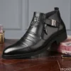 Winter Men's Elegant Boots Ankle non slip Leather Shoes British Zip Black Knight boots Pointed Punk Platform male Booties Botas