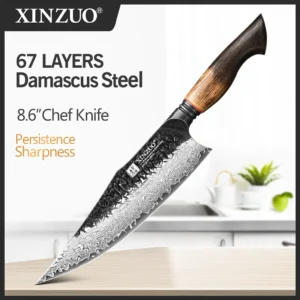 XINZUO 8.6 Inches Chef Knife 10Cr15CoMo Core Damascus Steel Core Hardness 60±2HRC Durable And Sharp Innovative Handle Design