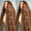 250% Density Highlight Colored 13x4 Lace Frontal Human Hair Wig Brazilian 4/27 Deep Wave Human Hair Wigs For Women Pre Plucked